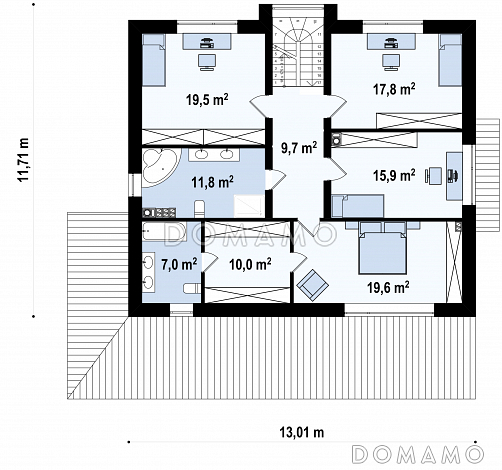 Проект современного двухэтажного дома из газобетона с четырьмя спальнями, кабинетом и большим гаражом / План 2 этажа