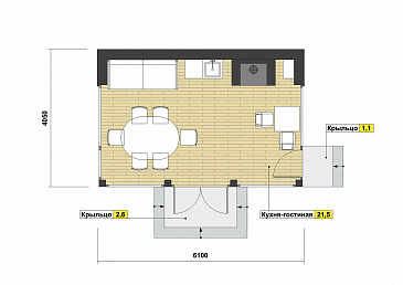 Проект беседки с просторной кухней-гостиной / План 1 этажа