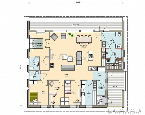 Проект одноэтажного дома с небольшой гардеробной, санузлом в хозяйской спальне / План 1 этажа