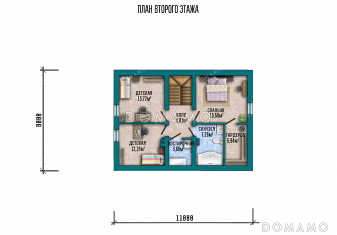 Проект дома с мансардой и навесом для авто / План мансардного этажа