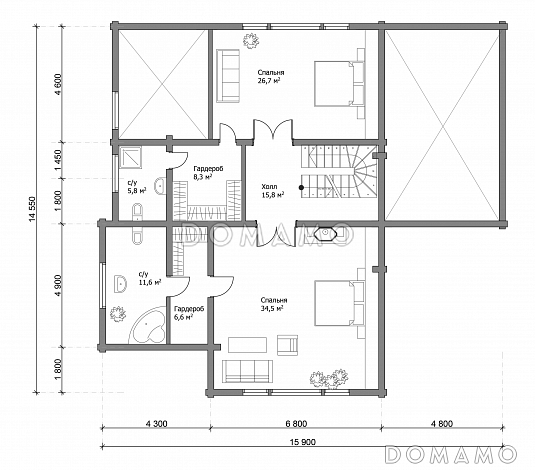 Проект дома в Альпийском стиле / План мансардного этажа