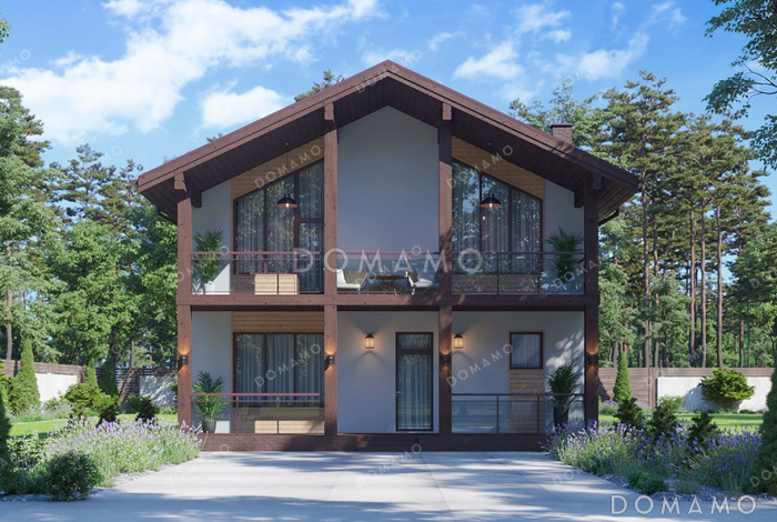 Проект дома с террасой и балконом