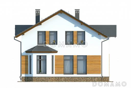 Проект белого дома с эркером кухни и серой кровлей / Фасад 3