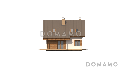 Проект компактного мансардного дома из кирпича с угловой террасой и окнами с французским балконом / Фасад 3