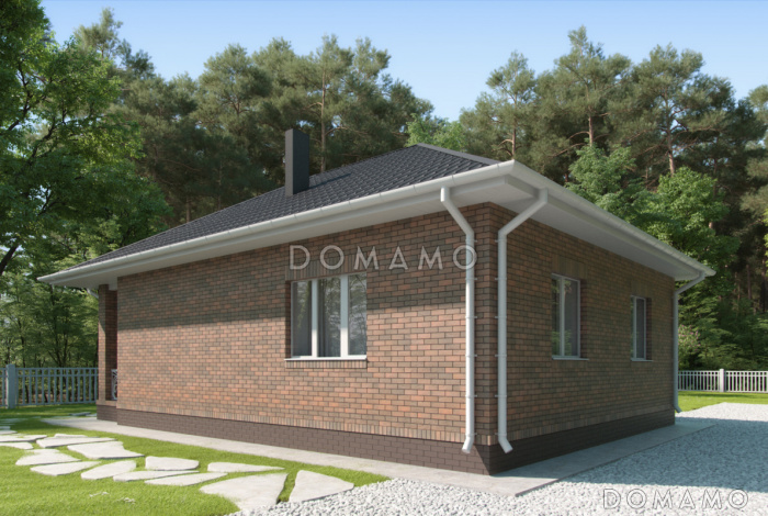 Проект небольшого загородного дома с верандой, санузлом с окном, изолированной кухней