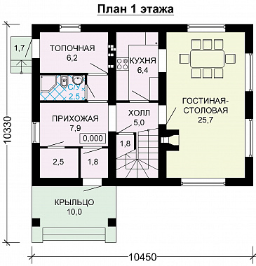 Проект небольшого дома из СИП панелей с интересной отделкой / План 1 этажа