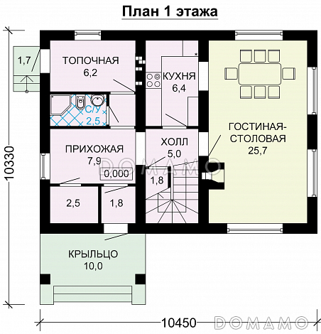 Проект небольшого дома из СИП панелей с интересной отделкой / План 1 этажа