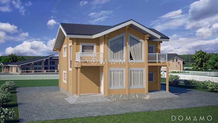 Проект деревянного дома из клееного бруса с просторной, светлой гостиной и техническим помещением с отдельным входом