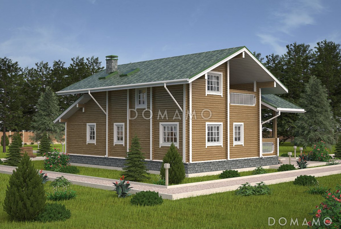 Проект дома из клееного бруса с небольшой лоджией на втором этаже