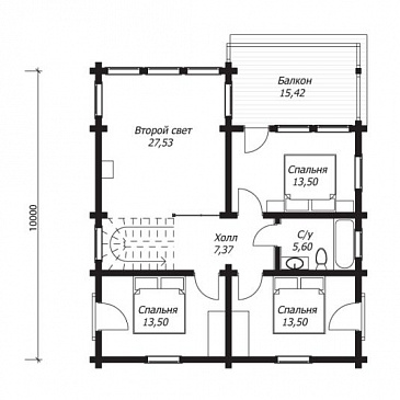 Проект дома из клееного бруса с тремя светлыми спальнями на втором этаже / План 2 этажа