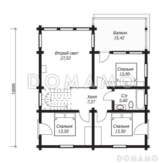 Проект дома из клееного бруса с тремя светлыми спальнями на втором этаже / План 2 этажа