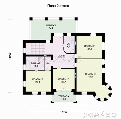 Проект кирпичного дома с гаражом на цокольном этаже / План 2 этажа