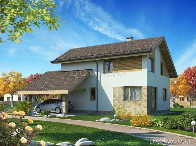 Проект загородного дома из СИП панелей с мансардой и навесом для машины