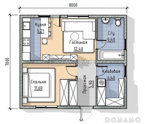 Проект одноэтажного компактного дома в современном стиле / План 1 этажа