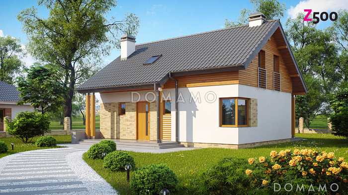 Проект компактного одноэтажного мансардного дома из газобетона с кабинетом и тремя спальнями и большой котельной