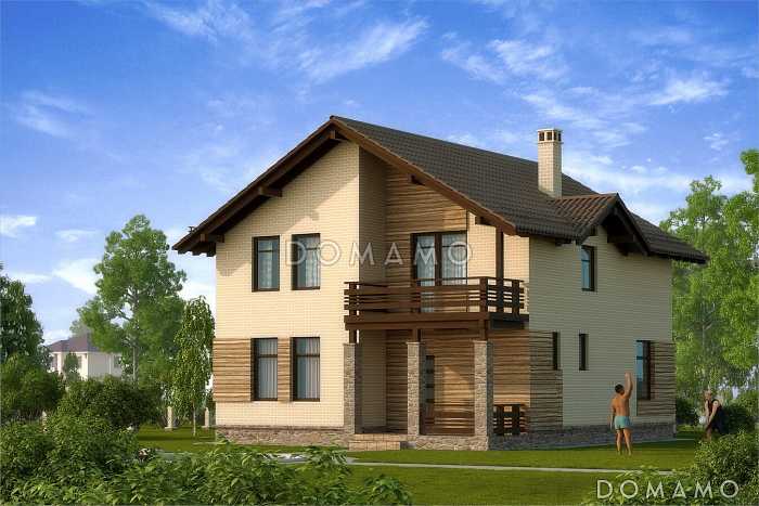 Проект квадратного коттеджа с облицовкой клинкером слоновая кость