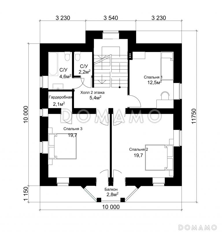 Проект классического коттеджа 10х10 с подвалом / План 2 этажа
