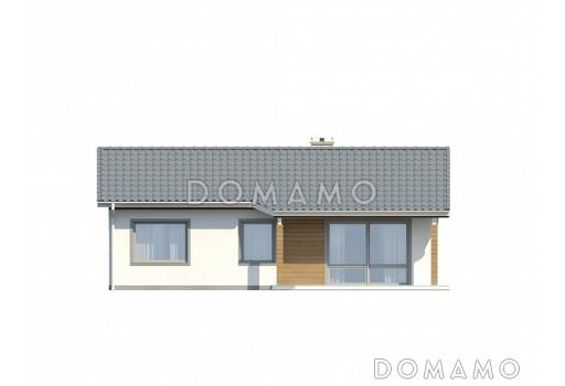 Проект компактного одноэтажного дома из кирпича с тремя спальнями и небольшой крытой террасой / Фасад 4