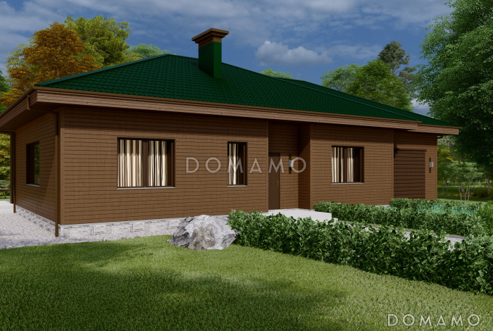 Проект одноэтажного дома с пристроенным гаражом и крытой террасой