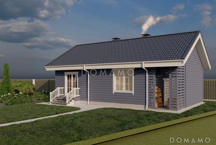 Проект одноэтажной бани с верандой, дровником и сараем