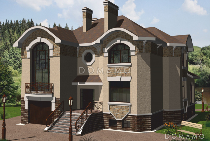 Проект дома из кирпича с гаражом и биллиардной