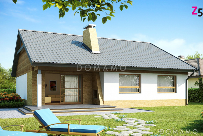 Проект простого компактного одноэтажного дома из кирпича с тремя спальнями