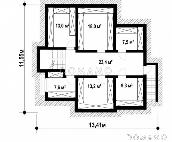 Проект загородного дома с подвалом, просторной гостиной и кухней, балконами, кабинетом / План цокольного этажа