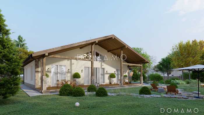 Проект дома с мансардой, вторым светом, большой гостиной и 4 спальнями