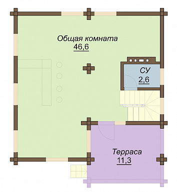Проект одноэтажного дома из бруса с мансардным этажом / План цокольного этажа