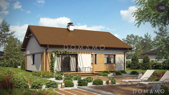 Проект компактного одноэтажного дома из кирпича с двумя спальнями, техническим помещением и изолированной кухней