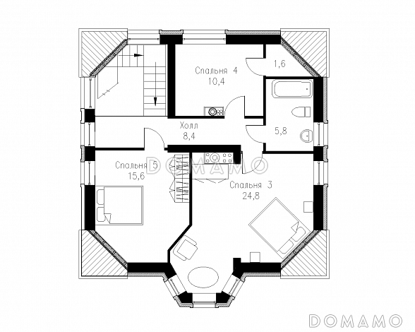 Проект коттеджа в готическом стиле / План мансардного этажа