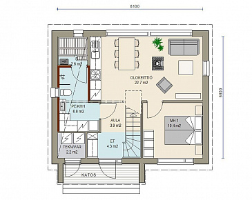 Проект каркасного дома с мансардой / План 1 этажа