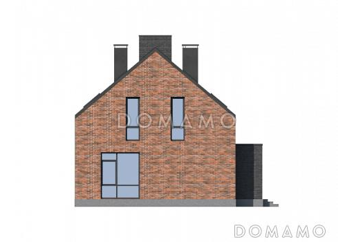 Проект дома с террасой, просторной гостиной, комнатами с санузлом / Фасад 3