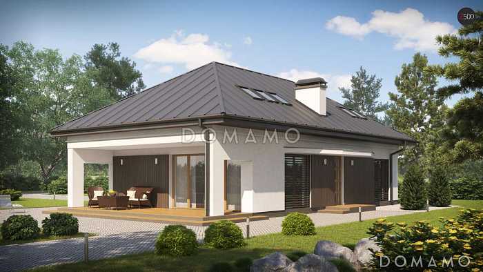 Проект большого одноэтажного дома с мансардным этажом из газобетона с пятью спальнями, с современными фасадами