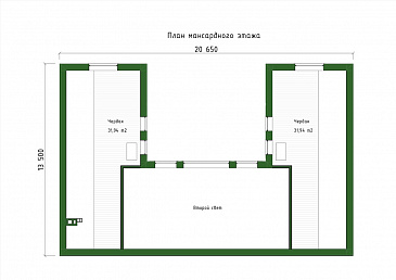 Проект П-образного дома с мансардой, мастер-спальней, кабинетом и вторым светом / План мансардного этажа