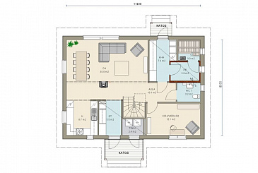 Проект двухэтажного дома с пятью комнатами на втором этаже / План 1 этажа