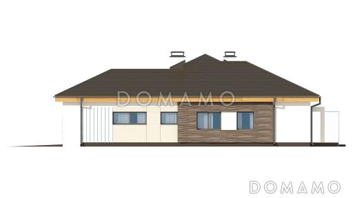 Проект современного одноэтажного дома из кирпича с тремя спальнями и большим фронтальным гаражом / Фасад 2