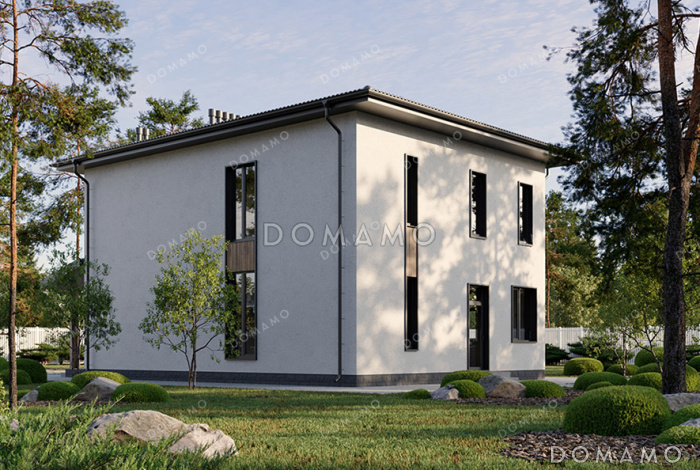 Проект двухэтажного дома с 4 спальнями, совмещенной кухней-гостиной и 4 санузлами