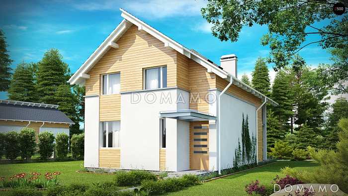 Проект небольшого одноэтажного мансардного дома из кирпича с дополнительной комнатой на первом этаже и угловым балконом