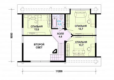Проект дома из бревна с цокольным этажом / План мансардного этажа