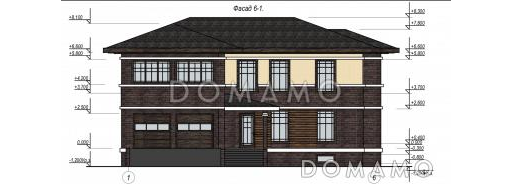 Проект особняка с цокольным этажом, гаражом на две машины, пятью спальнями и террасой с барбекю / Фасад 3