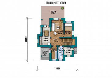 Проект одноэтажного дома с мансардой и просторной террасой / План 1 этажа