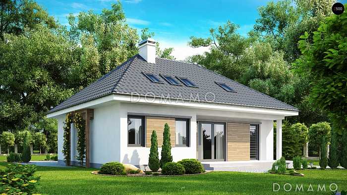 Проект одноэтажного мансардного дома из кирпича с дополнительной комнатой и кабинетом на первом этаже