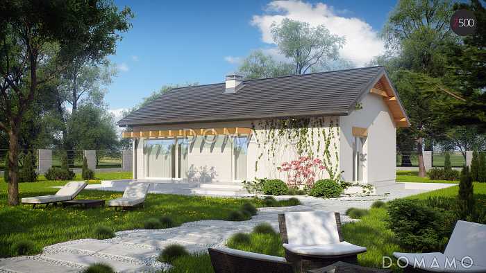 Проект компактного одноэтажного дома из газобетона с современными элементами экстерьера