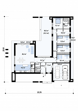Проект просторного одноэтажного дома из газобетона для большой семьи / План 1 этажа