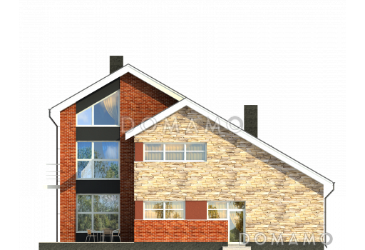 Проект кирпичного загородного дома в современном стиле с открытой террасой и гаражом  / Фасад 1