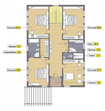 Проект дома из пеноблоков с открытой террасой / План мансардного этажа