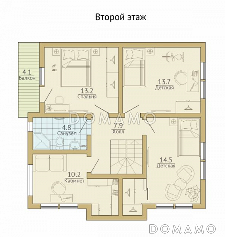 Проект каркасного дома с небольшой открытой террасой / План мансардного этажа