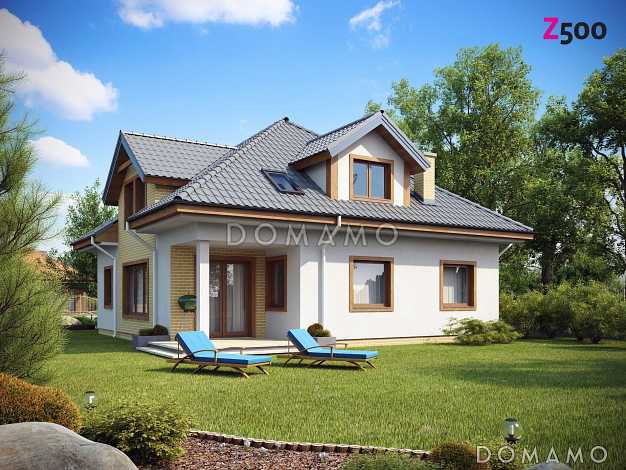 Проект мансардного дома из кирпича с кабинетом, гаражом и техническим помещением