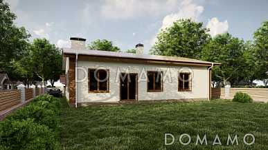 Проект дома с тремя спальнями, гостиной-кухней и постирочной